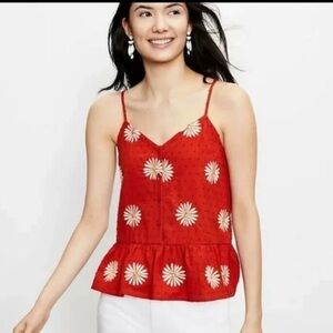 LOFT daisy embroidered rust colored peplum Tank Top